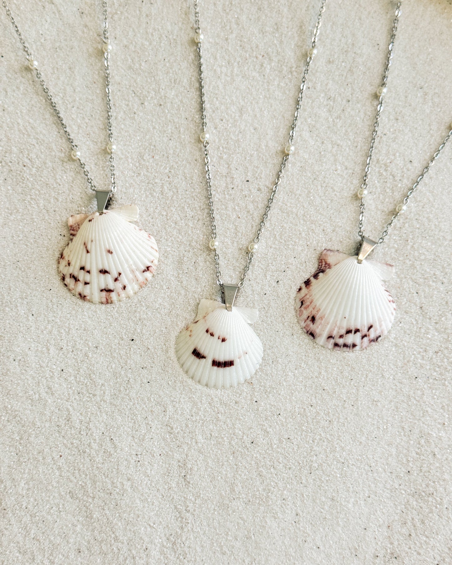 Dainty Pearl Silver Shell Necklace