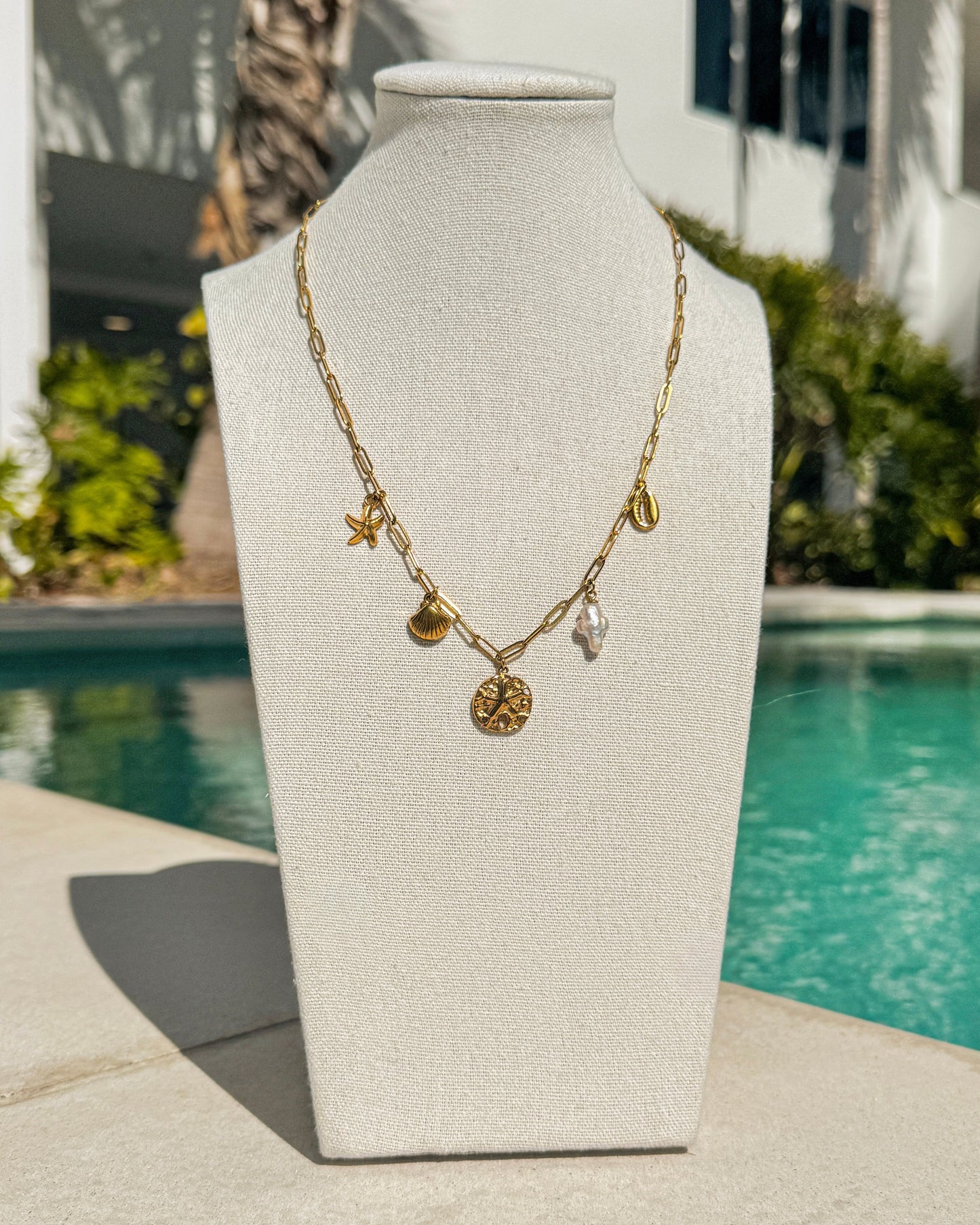 Cross by the Sea Charm Necklace