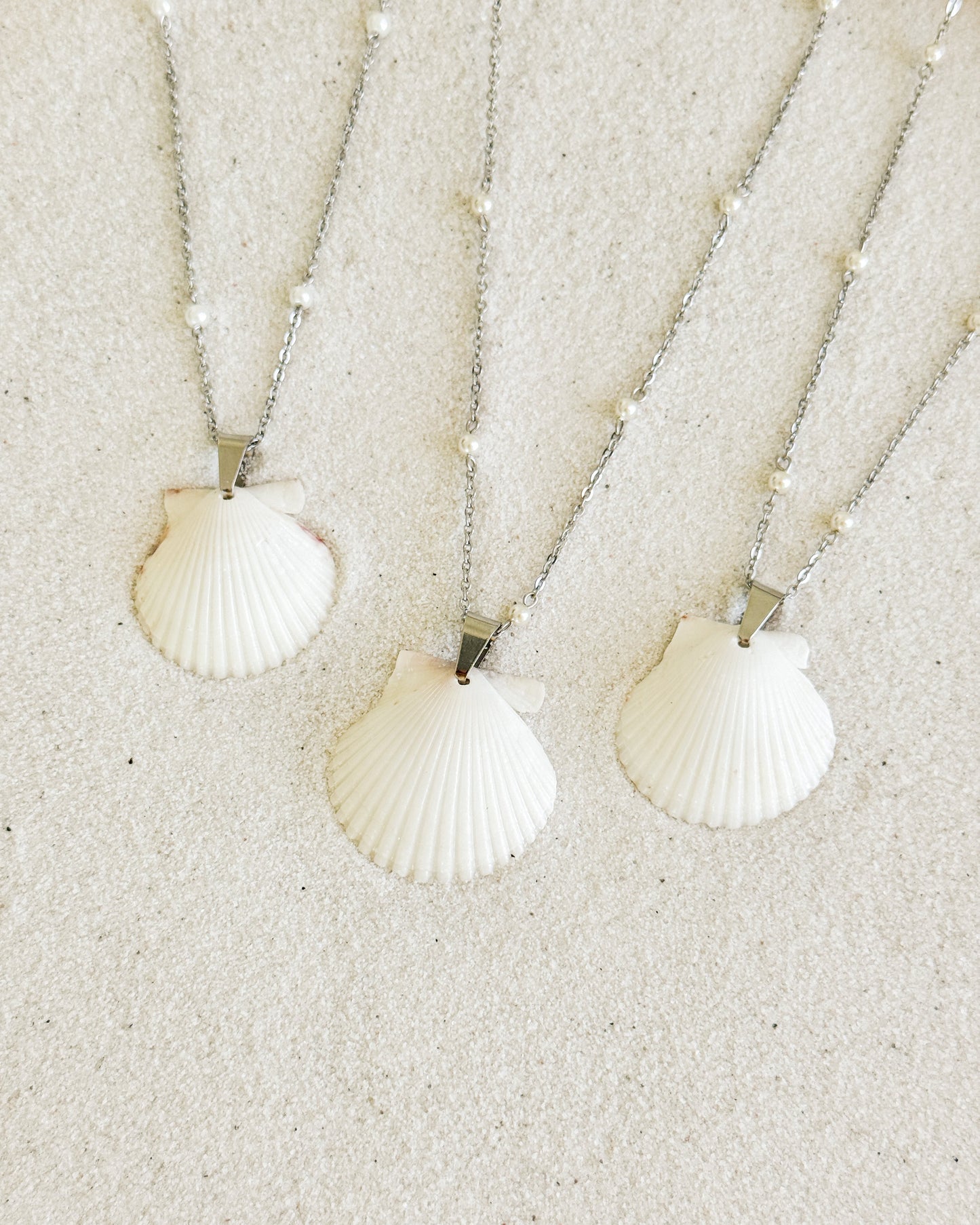 Dainty Pearl Silver Shell Necklace