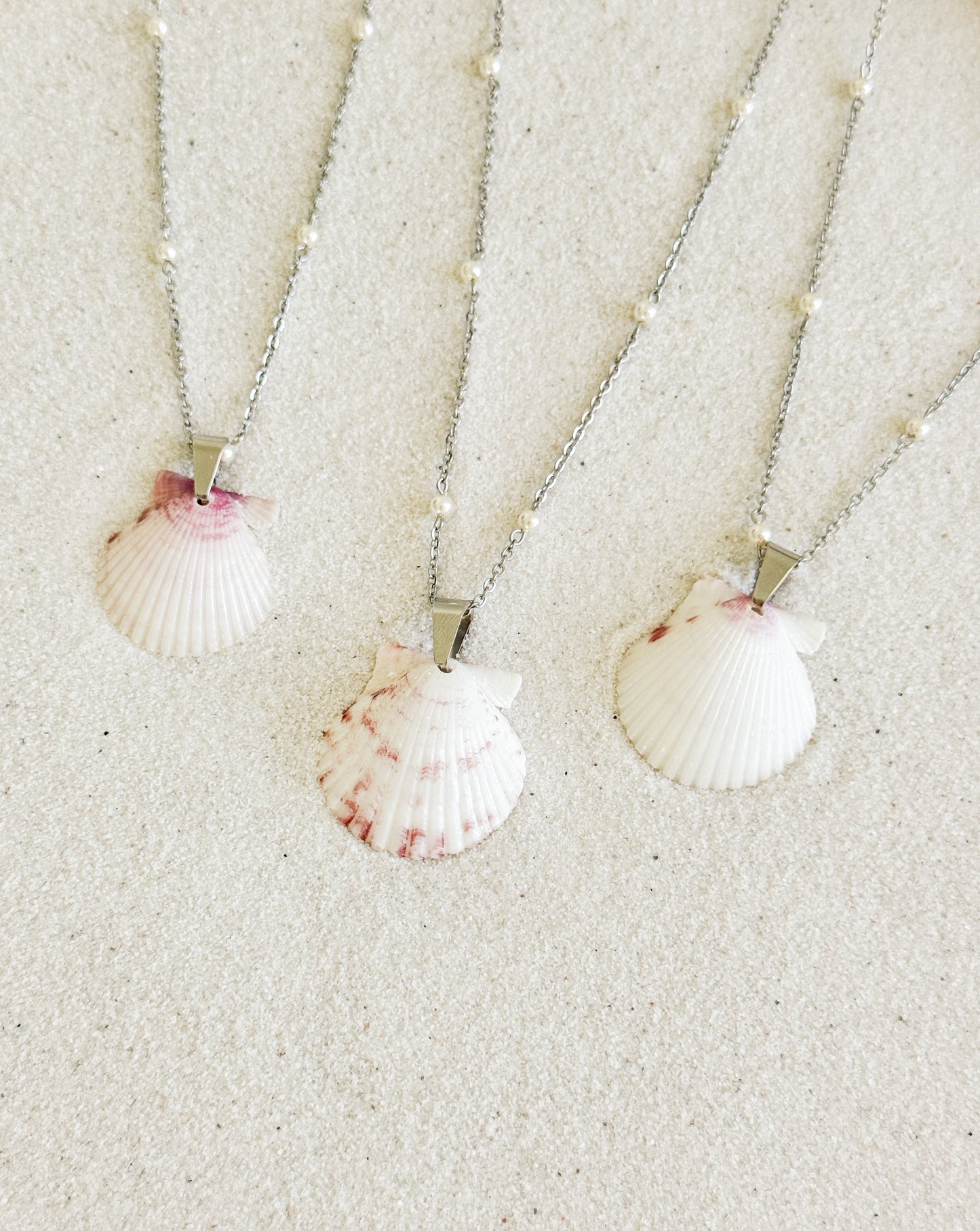 Dainty Pearl Silver Shell Necklace