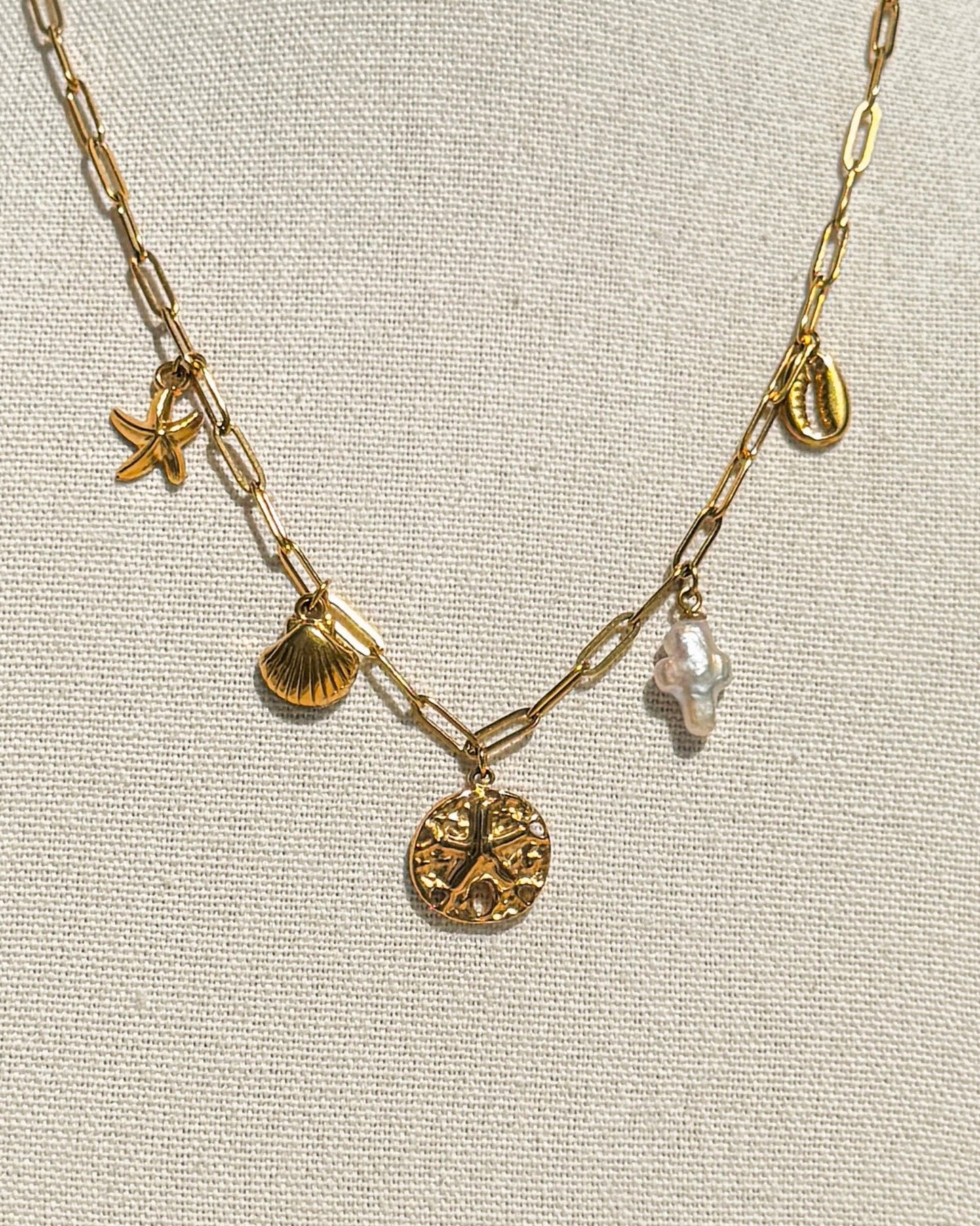 Cross by the Sea Charm Necklace