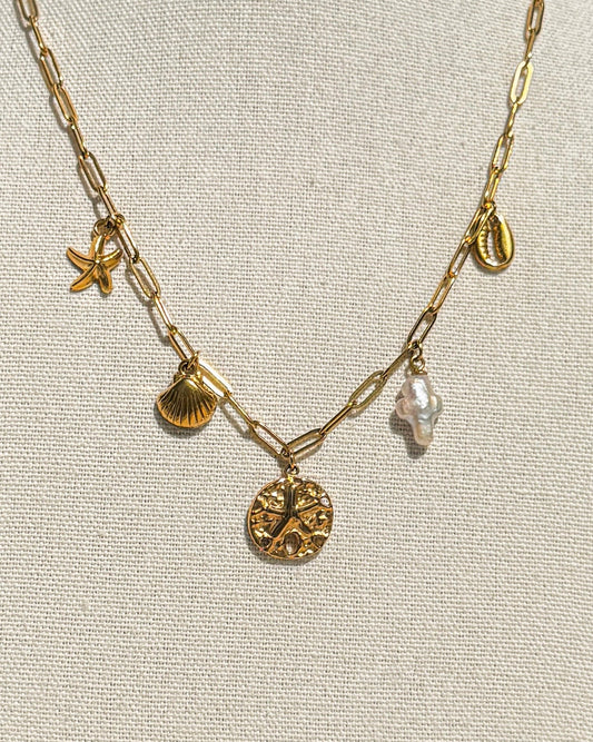 Cross by the Sea Charm Necklace